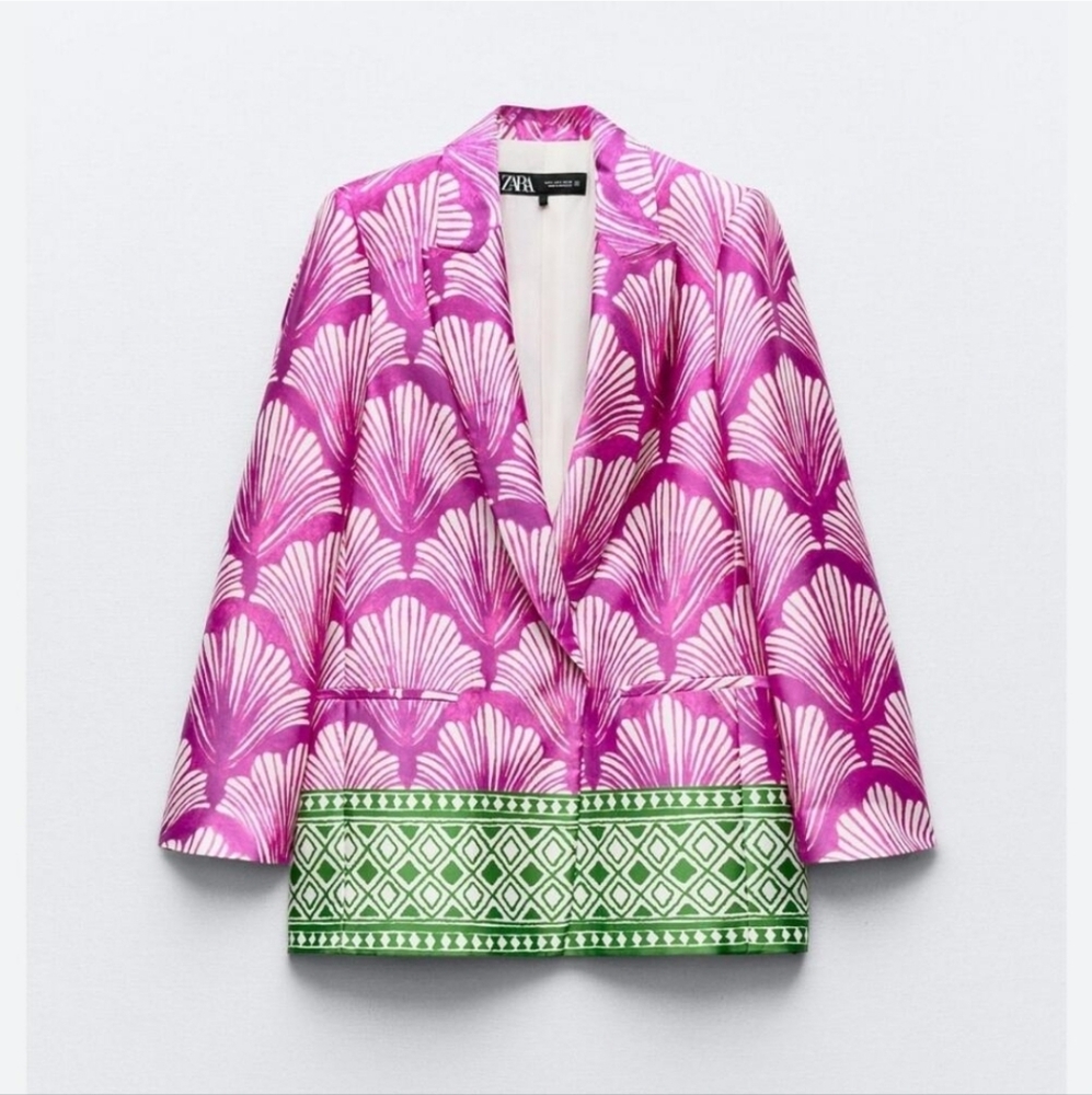 Zara Satin Effect Printed Blazer Jacket Oversized Womens Size Medium